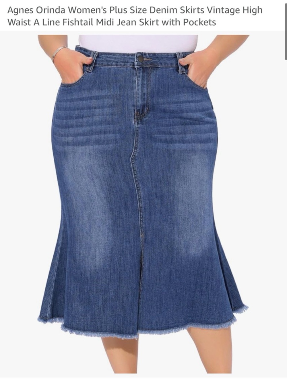 Agnes Orinda Plus Size Blue Denim Fishtail Midi Skirt